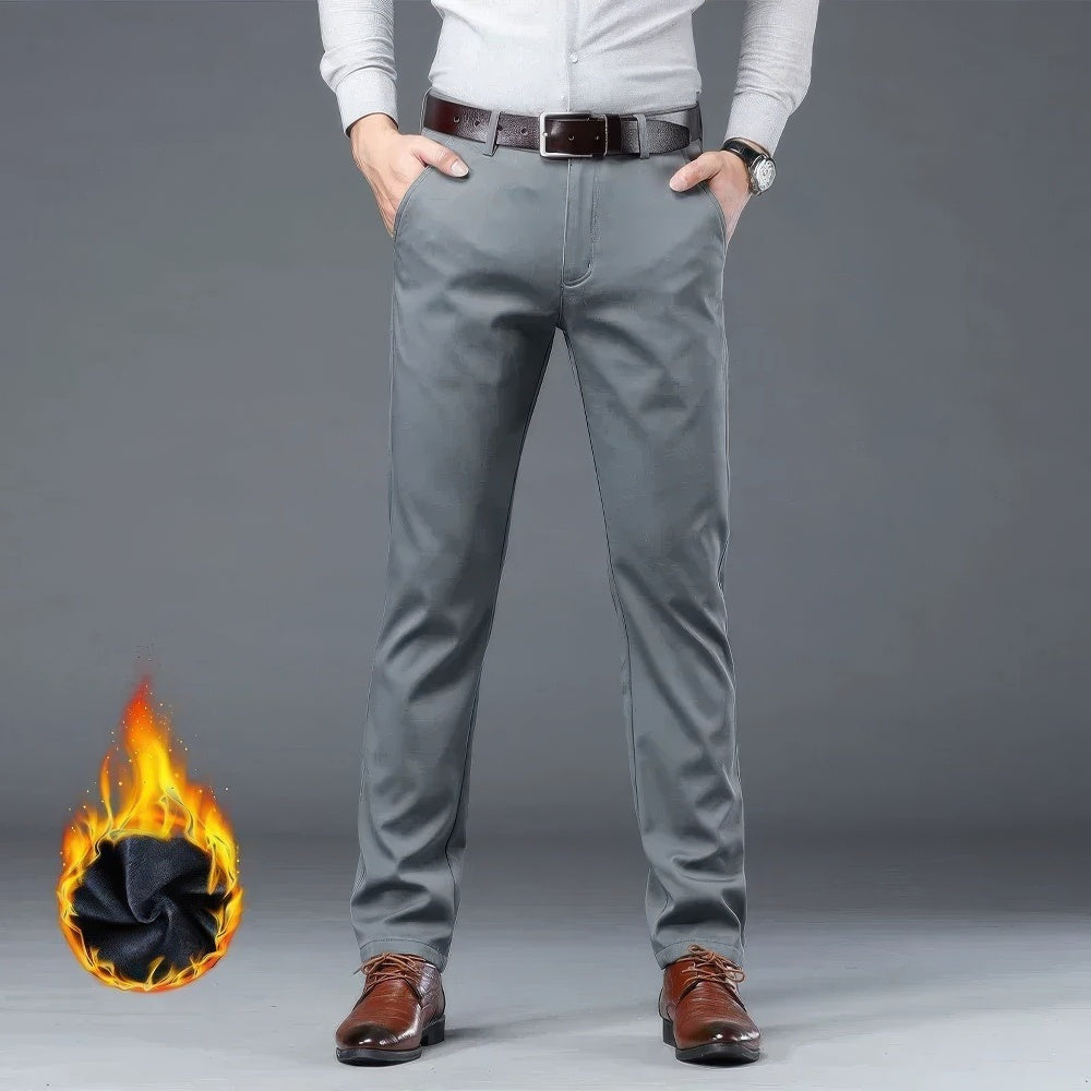 Men's thermal-lined chino trousers with belt loops and slanted pockets - grey