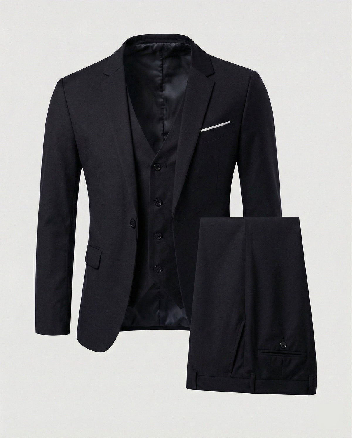 Men's three-piece suit with jacket, waistcoat and trousers - black