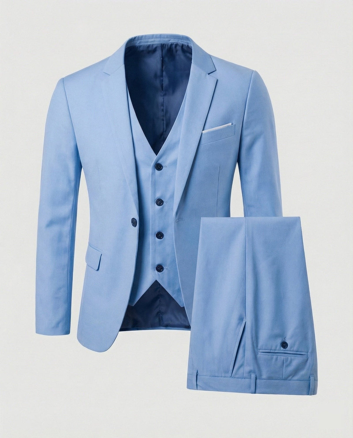 Men's three-piece suit with jacket, waistcoat and trousers - light blue