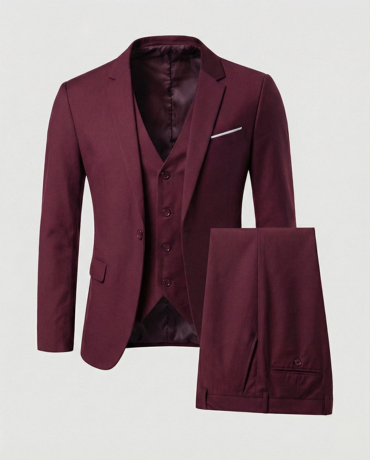 Men's three-piece suit with jacket, waistcoat and trousers - burgundy