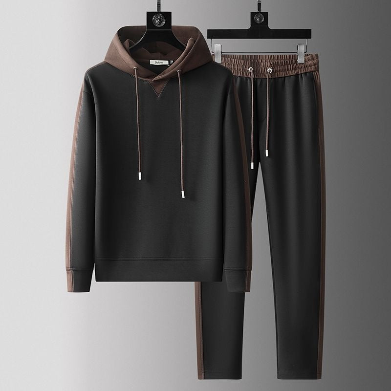 Men's two-piece tracksuit with a colour-block hoodie and joggers with a side stripe - view 4