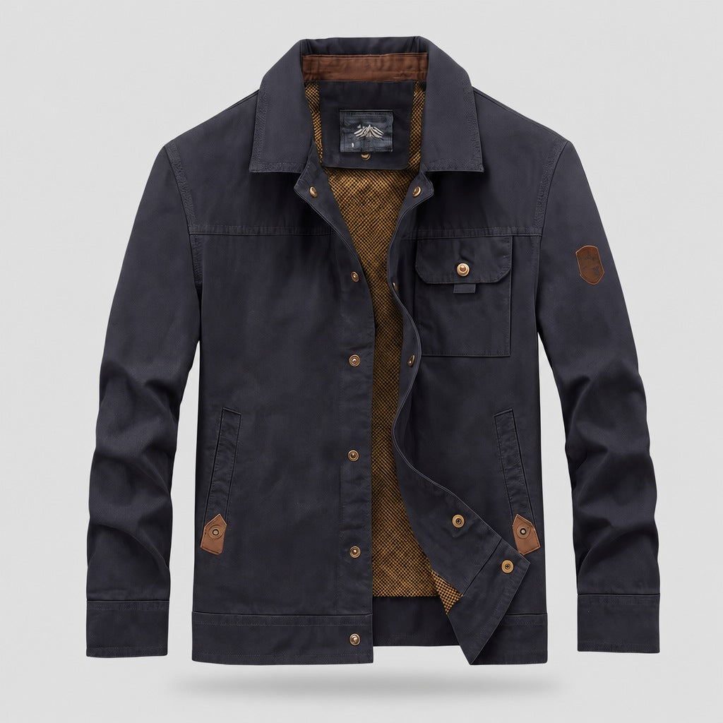 Men's utility jacket with snap buttons and a flap chest pocket - navy