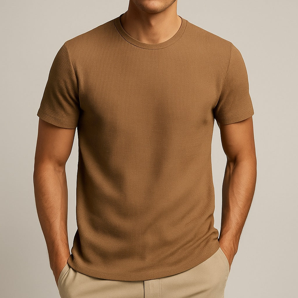 Men's waffle texture T-shirt with a crew neck - view 2