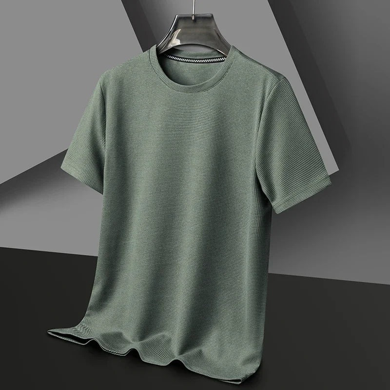 Men's waffle texture T-shirt with a crew neck - sage green