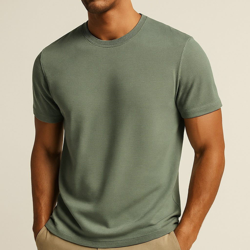 Men's waffle texture T-shirt with a crew neck - view 4