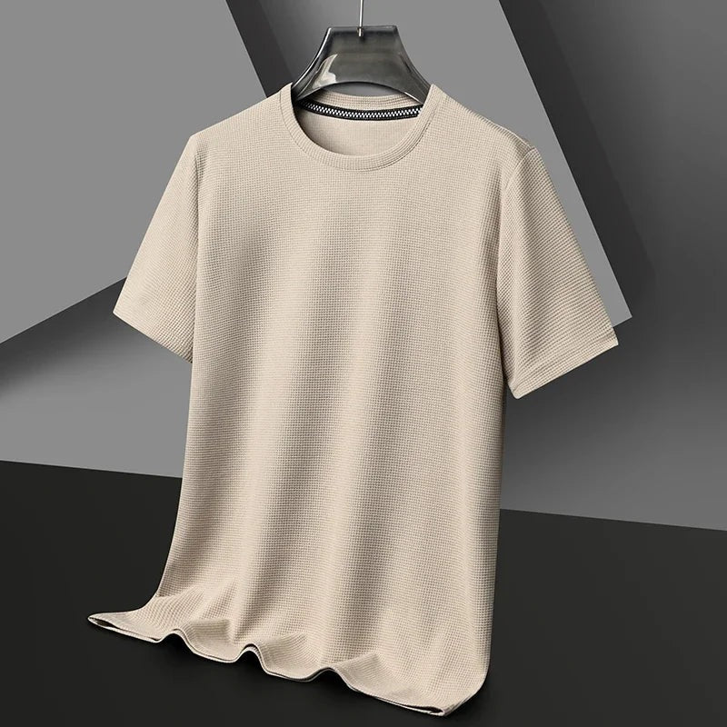Men's waffle texture T-shirt with a crew neck - sand
