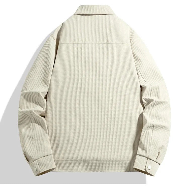 Men's waffle-texture jacket with a point collar, press studs and quilted lining - view 3