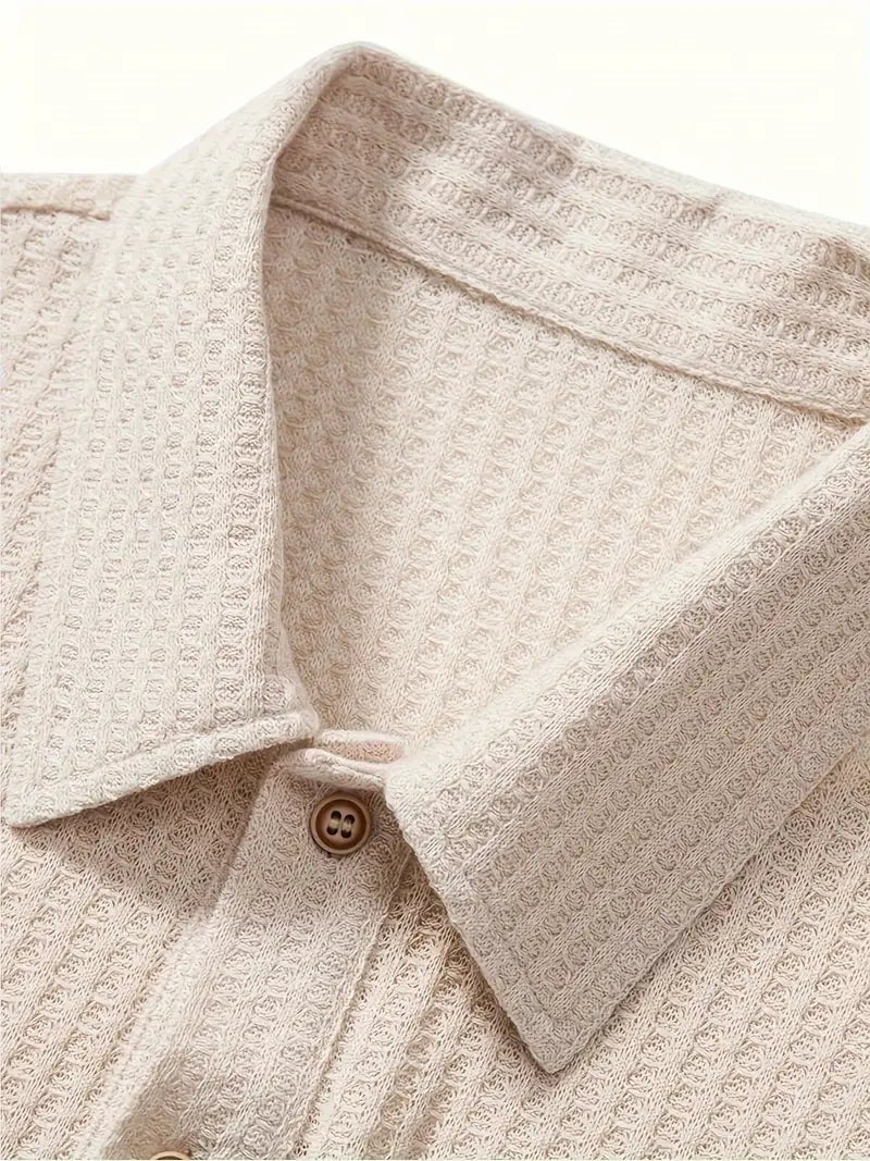Men's waffle texture polo with a shirt collar and rolled sleeves - view 4