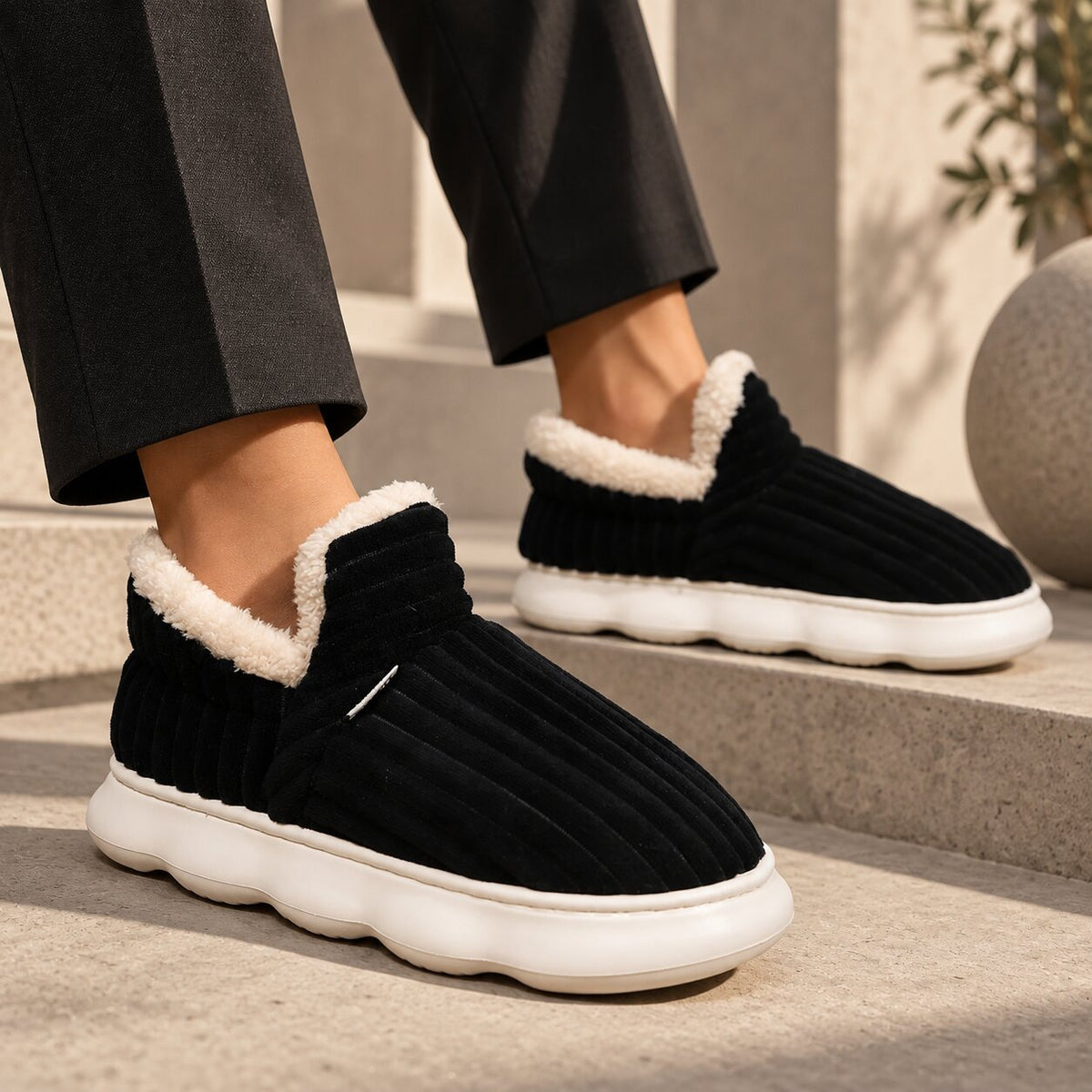 Men's warm bootie slippers with a plush lining and wave sole - view 2