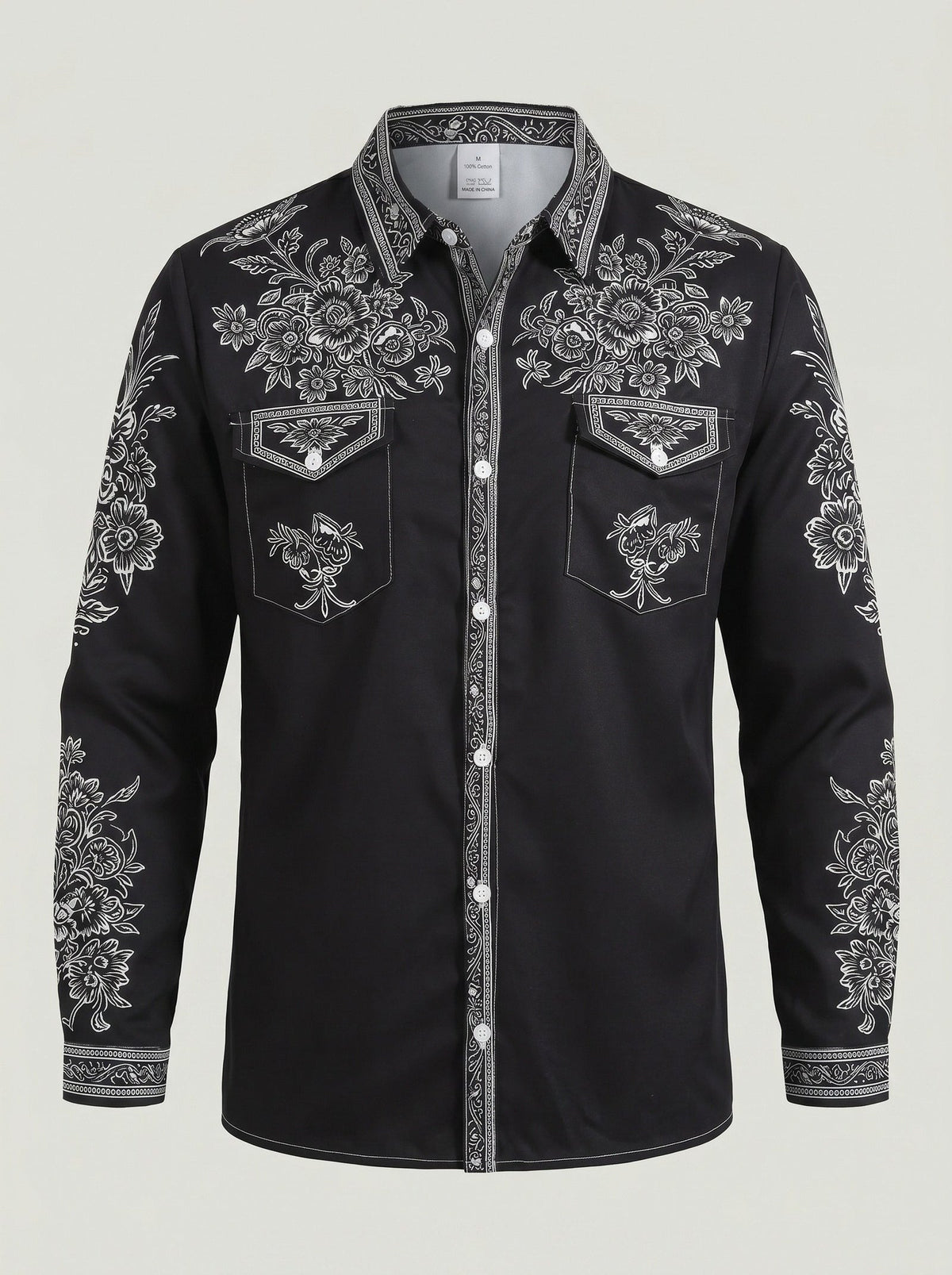 Men's western shirt with a floral print and chest pockets with flaps - view 6