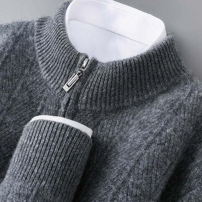 Men's wheat-ear knit zip cardigan with a ribbed stand collar - view 8