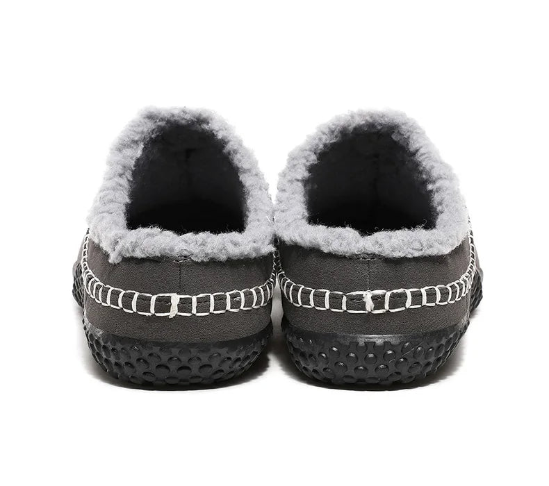 Men's mule slippers in a suede look with teddy lining and whipstitch trim along the sole - view 11