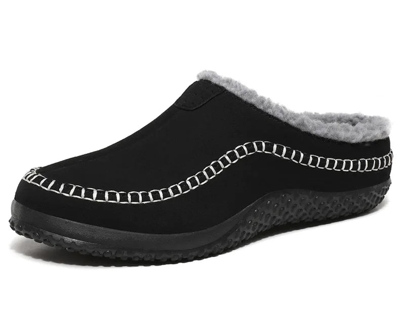Men's mule slippers in a suede look with teddy lining and whipstitch trim along the sole - view 13