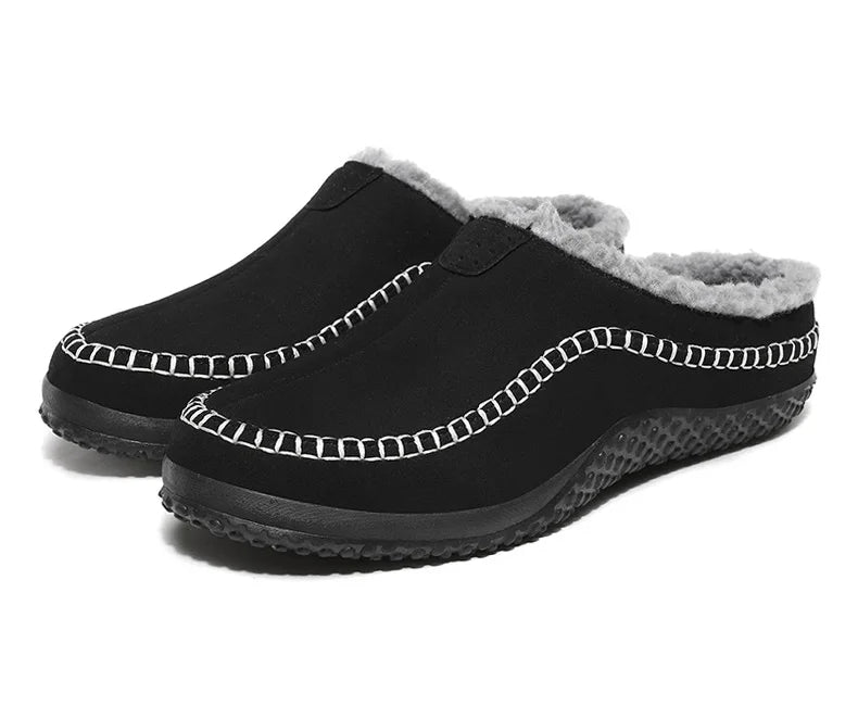 Men's mule slippers in a suede look with teddy lining and whipstitch trim along the sole - view 14