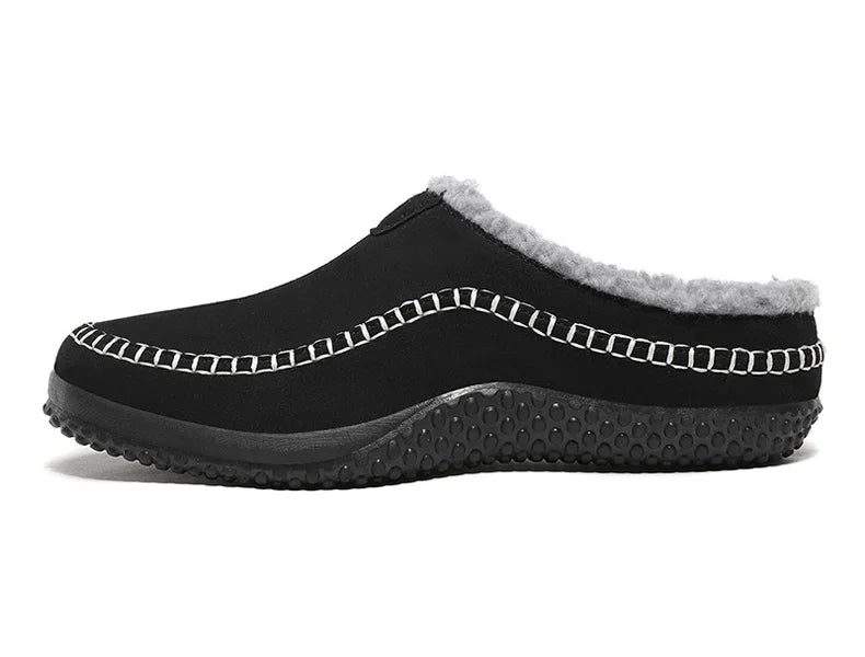 Men's mule slippers in a suede look with teddy lining and whipstitch trim along the sole - view 15