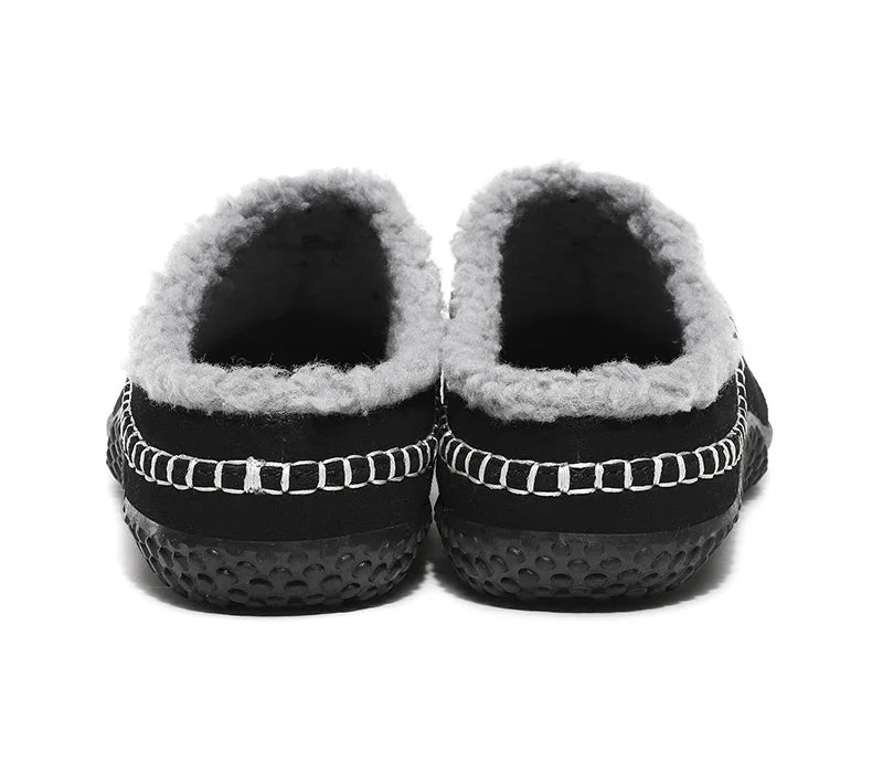 Men's mule slippers in a suede look with teddy lining and whipstitch trim along the sole - view 16