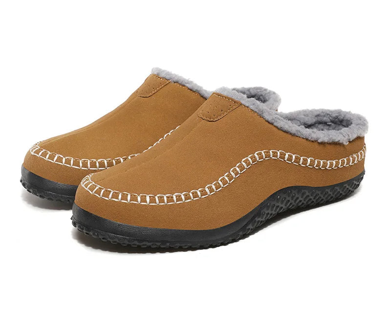 Men's mule slippers in a suede look with teddy lining and whipstitch trim along the sole - view 18