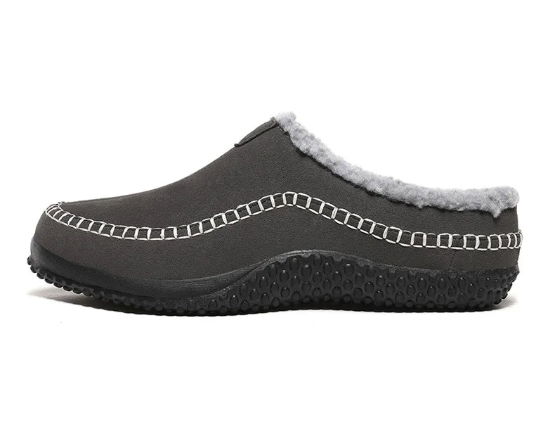Men's mule slippers in a suede look with teddy lining and whipstitch trim along the sole - view 8