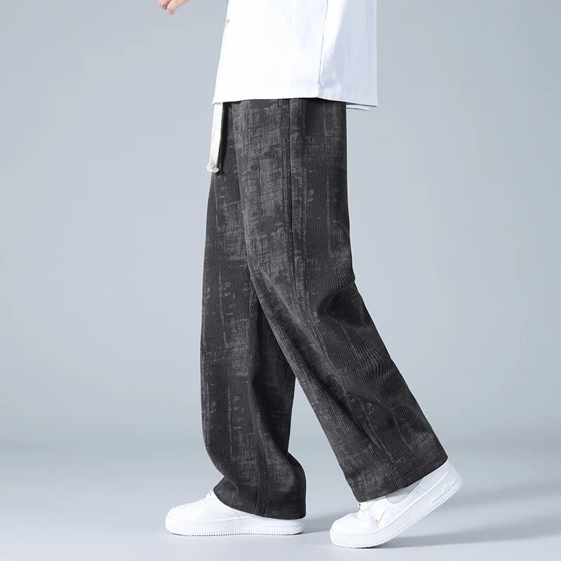 Men's wide-leg corduroy trousers with a marbled look and a drawcord waist - view 6