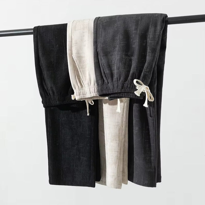Men's wide-leg corduroy trousers with a marbled look and a drawcord waist - view 7