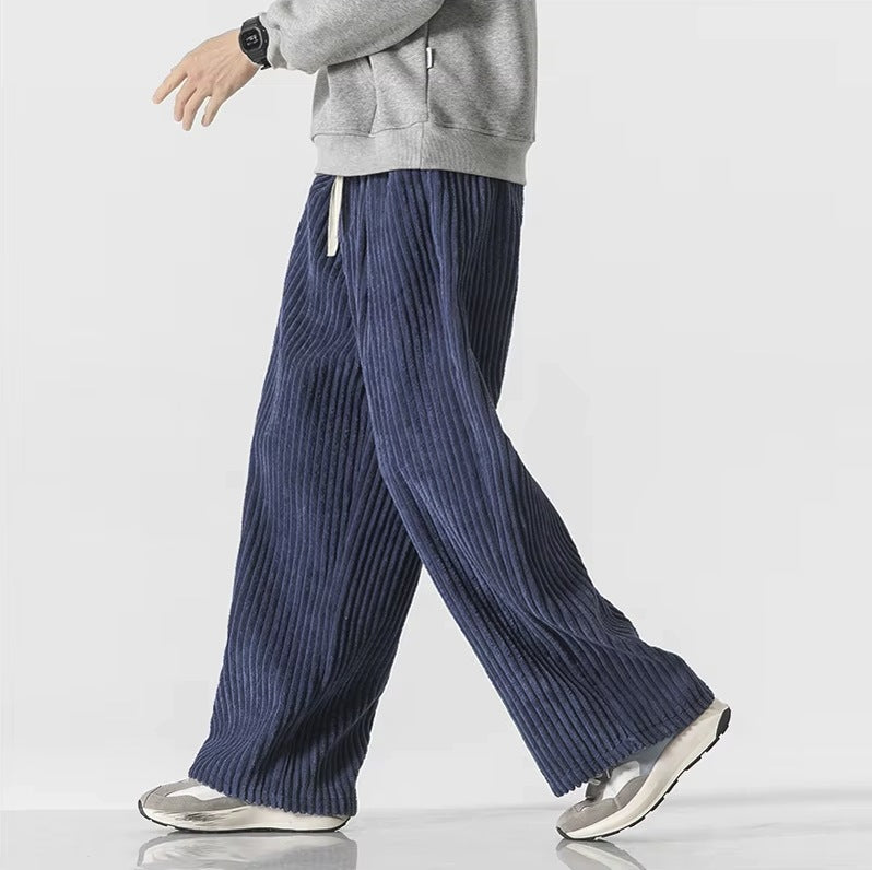 Men's wide-leg jumbo cord trousers with a drawcord waist and patch back pocket - view 2