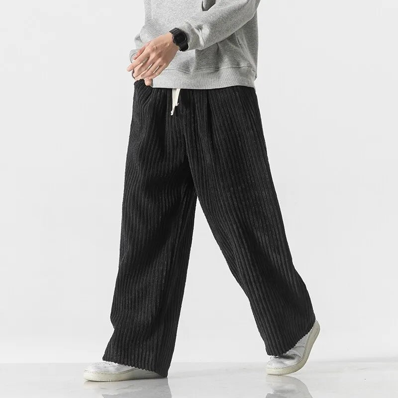 Men's wide-leg jumbo cord trousers with a drawcord waist and patch back pocket - view 5