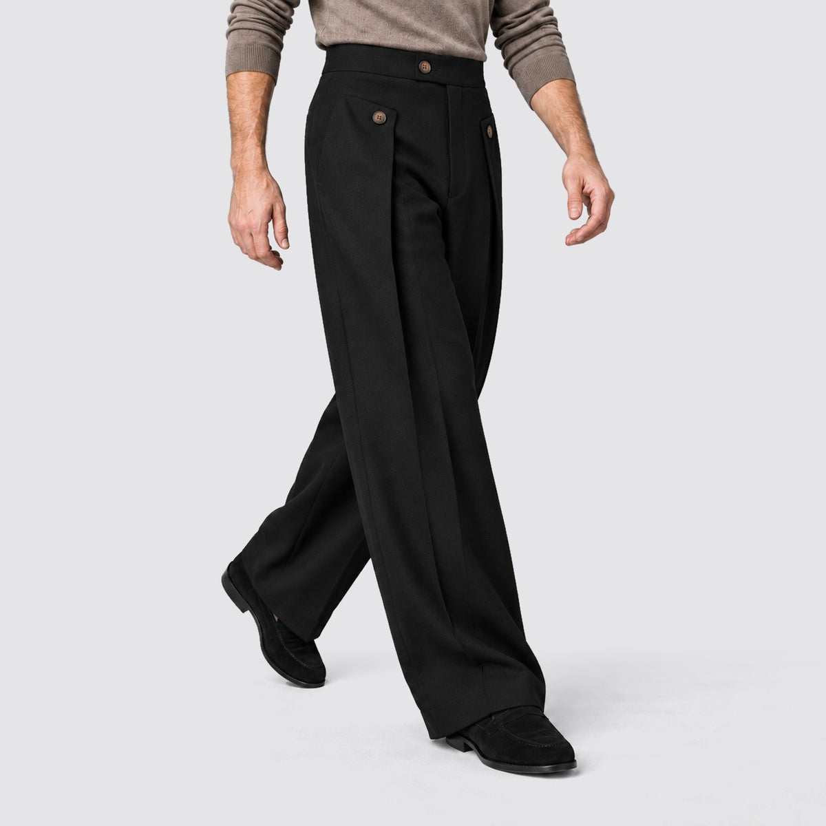 Men's wide-leg pleated trousers with a high waist and buttoned tabs - view 3