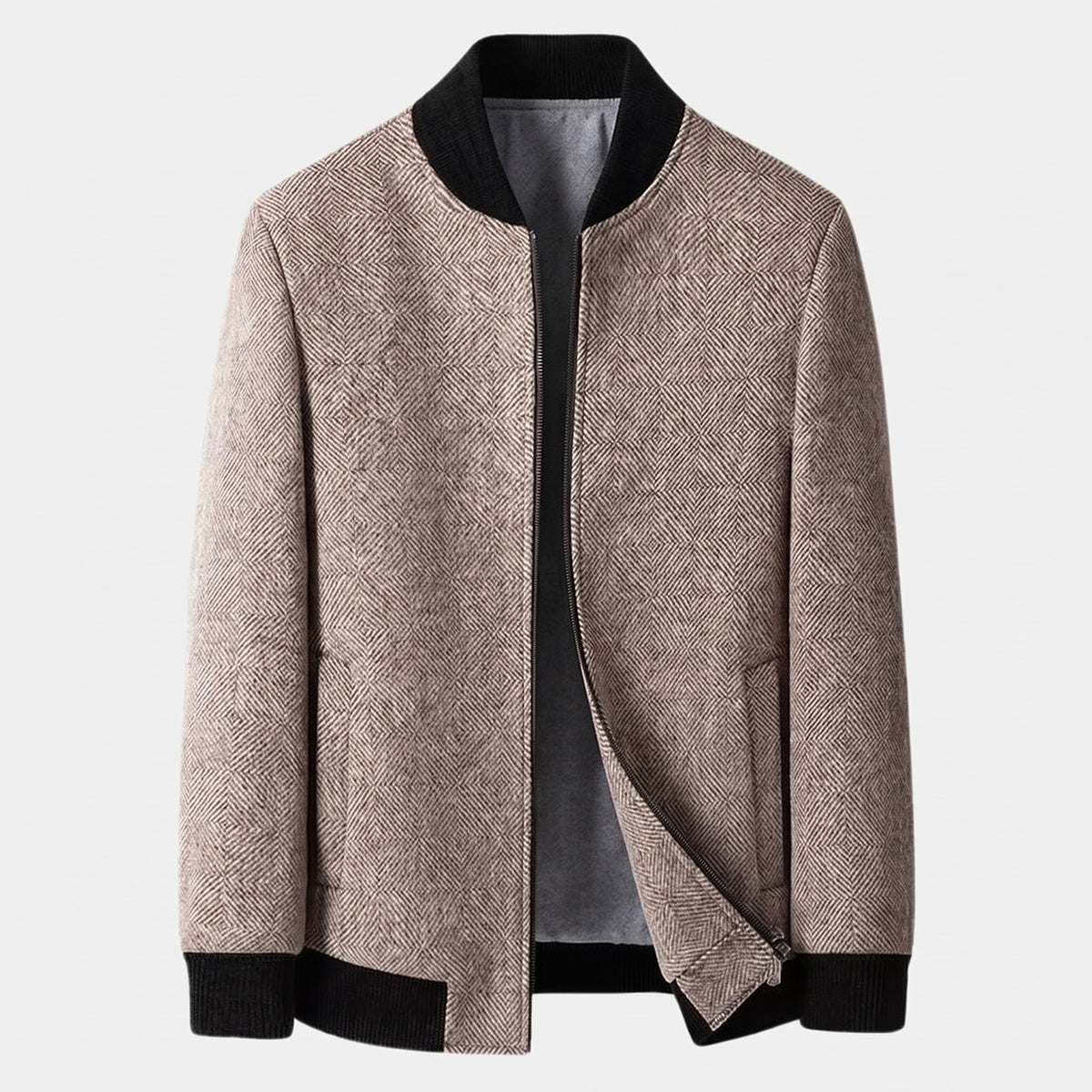 Men's wool-look bomber jacket with a diamond weave - camel