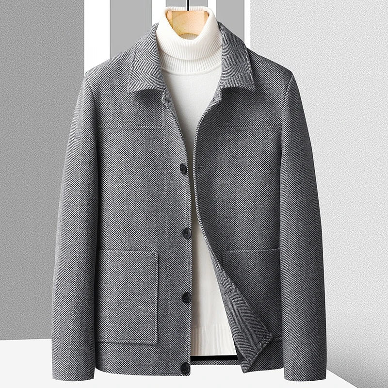 Men's wool-look herringbone jacket with a shirt collar and patch pockets - grey