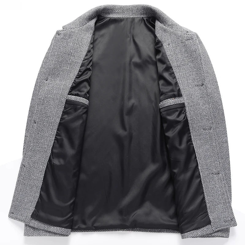 Men's wool-look herringbone jacket with a shirt collar and patch pockets - view 4