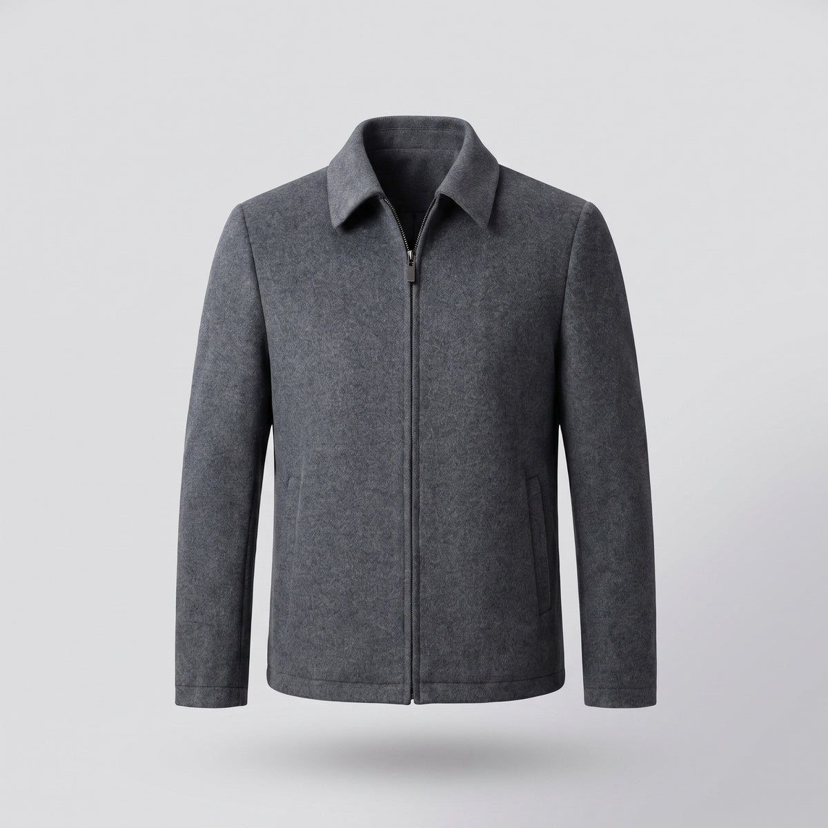 Men's short wool-look zip jacket with a spread collar - grey