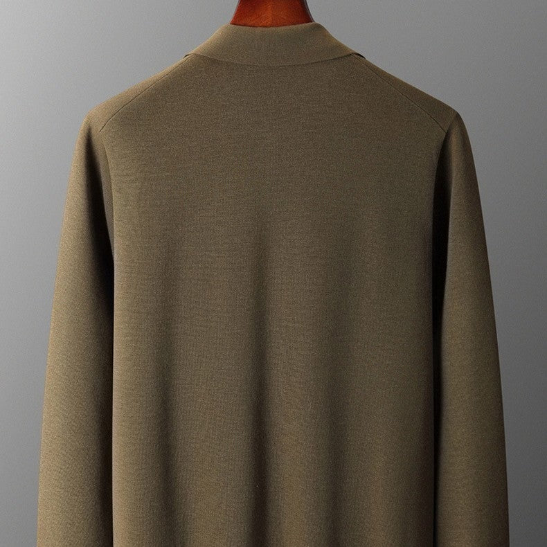 Men's fine knit zip cardigan with a flat polo collar and side pockets - view 10