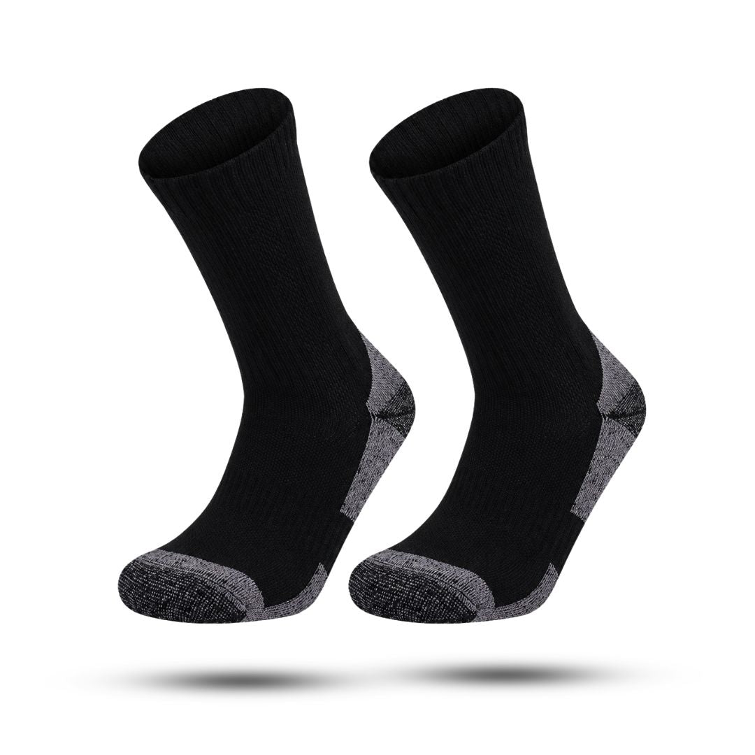 Crew-length thermal socks with merino wool, a terry lining and reinforced heel and toe - black