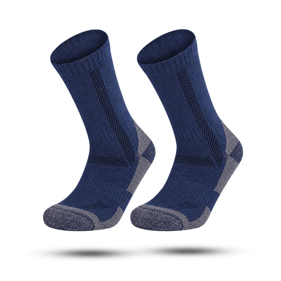 Crew-length thermal socks with merino wool, a terry lining and reinforced heel and toe - navy