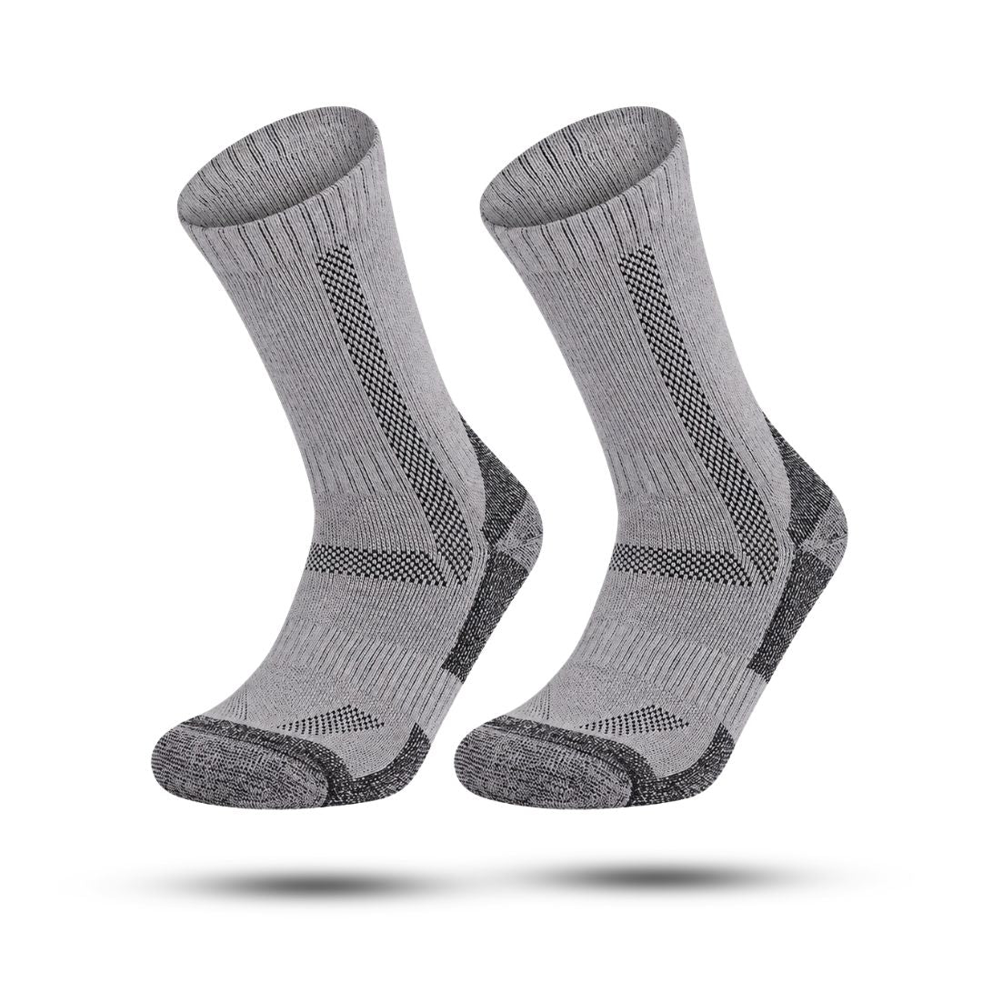 Crew-length thermal socks with merino wool, a terry lining and reinforced heel and toe - grey