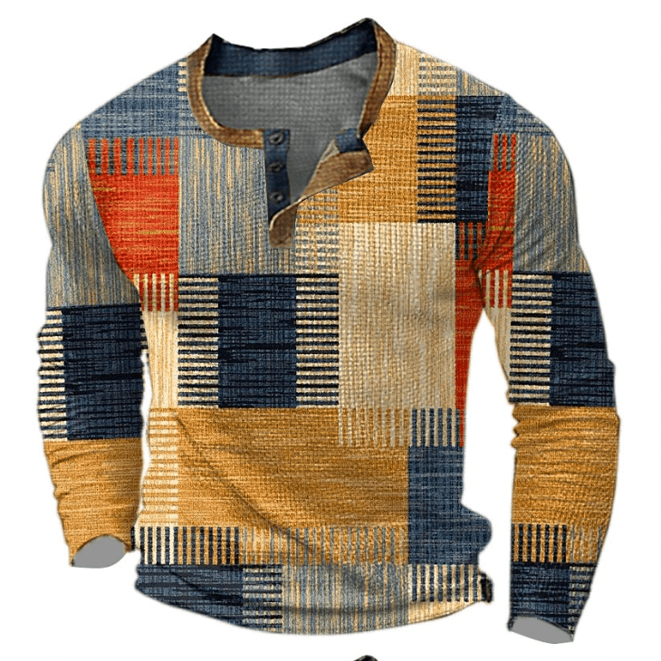 Men's patchwork print jumper in Ochre