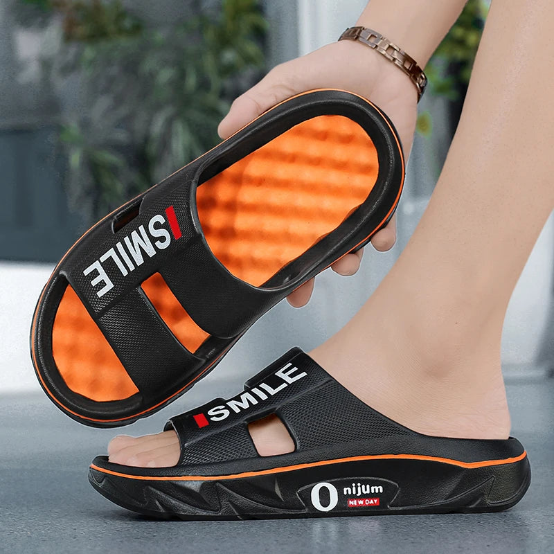 Sliders in EVA with a nubbed footbed, wide cut-out strap and thick sole - view 2