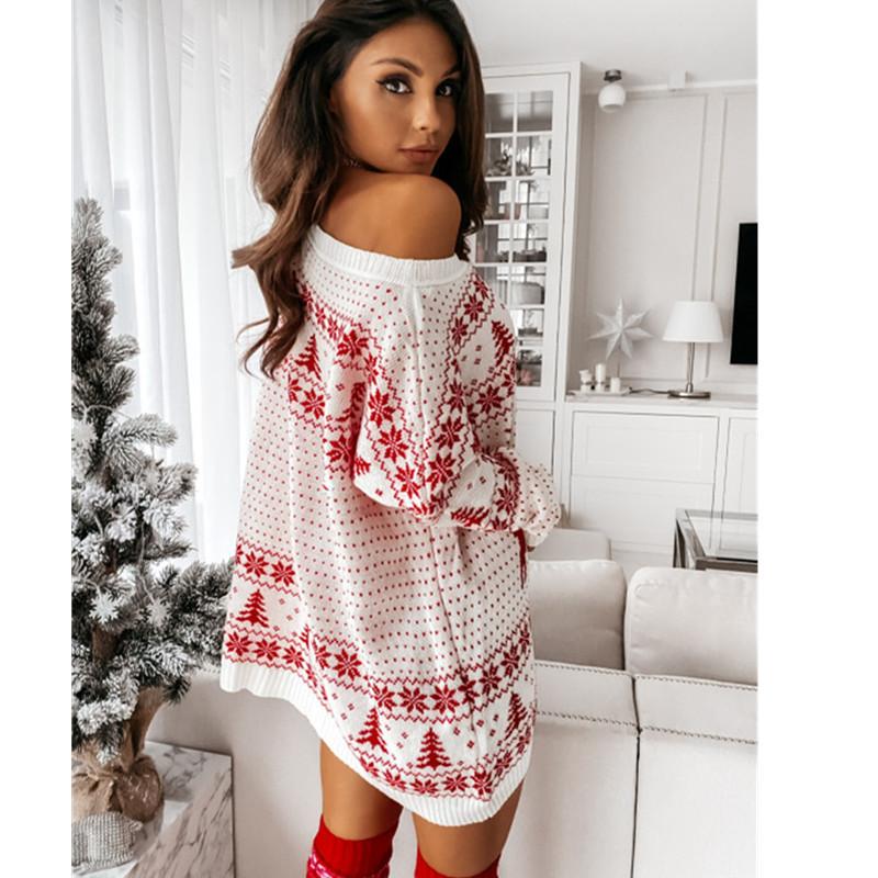 Women's off-shoulder longline Christmas jumper in a Fair Isle pattern