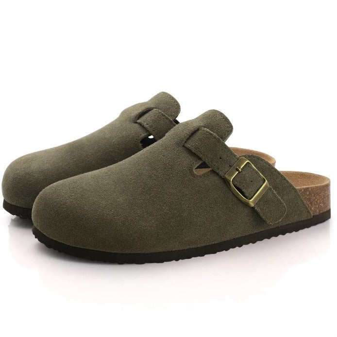 Women's leather Boston-style slip-on sandals – Saint Dor UK – close-up