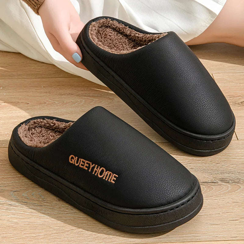 Open-back slippers with a water-repellent upper, plush lining and thick sole - black