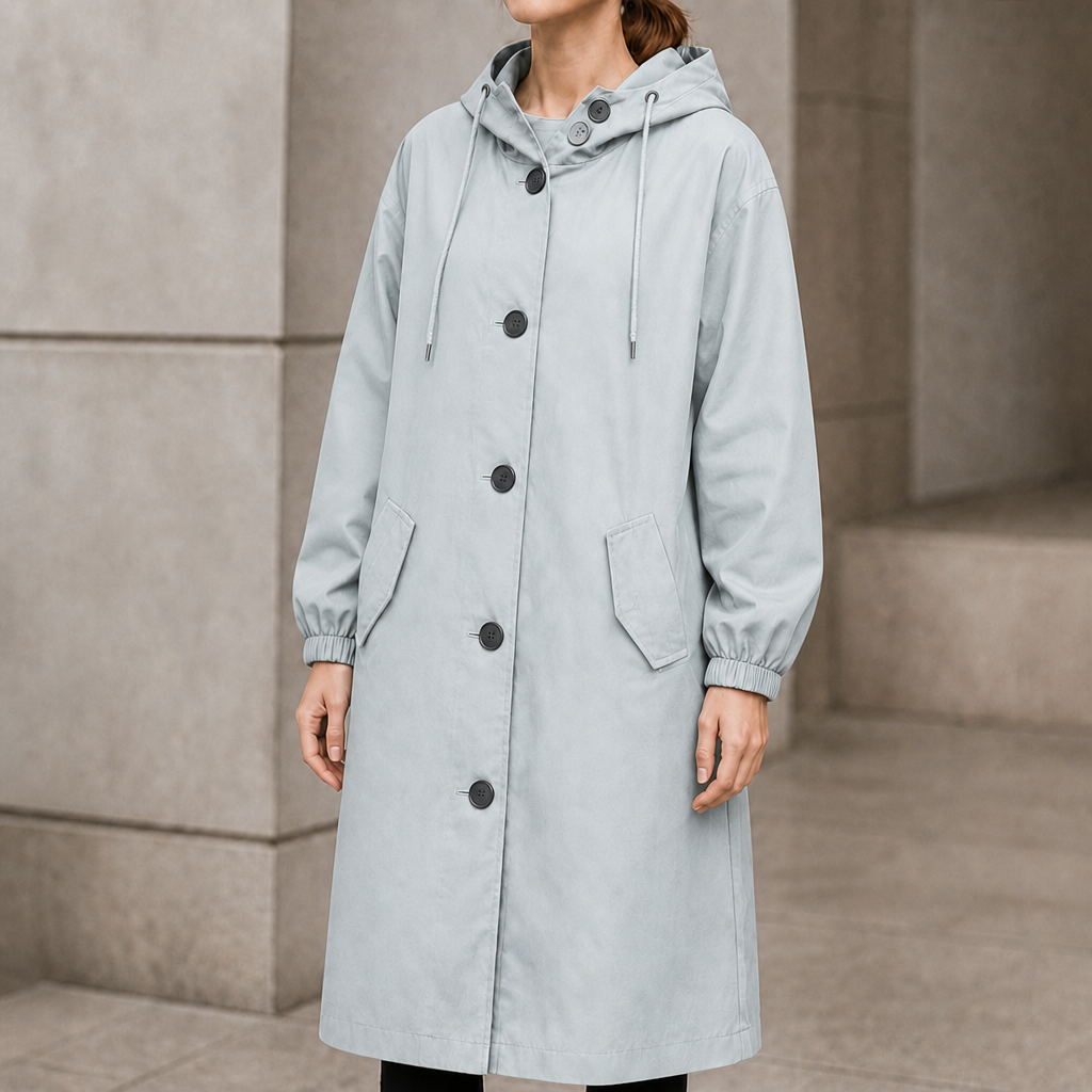 Women's long hooded coat in Light Grey