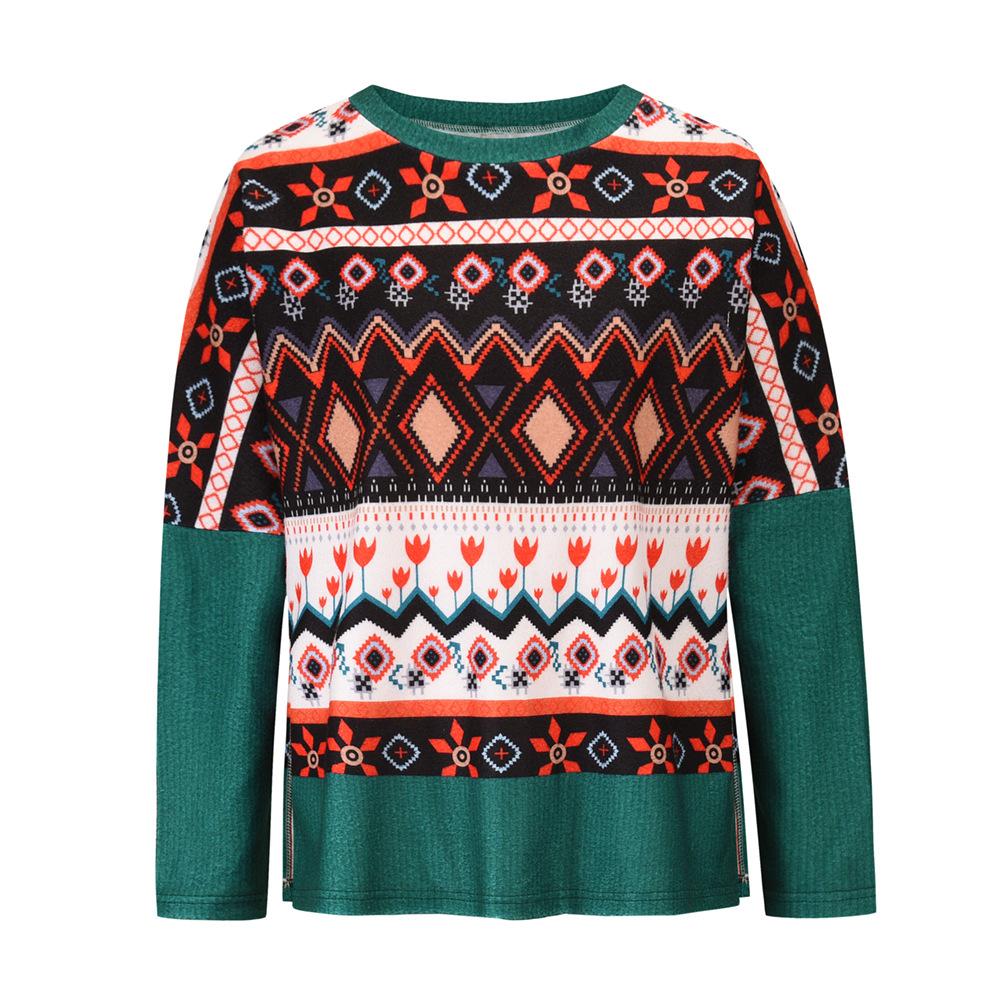 Women's oversized Fair Isle Christmas jumper with plain sleeves - green diamond