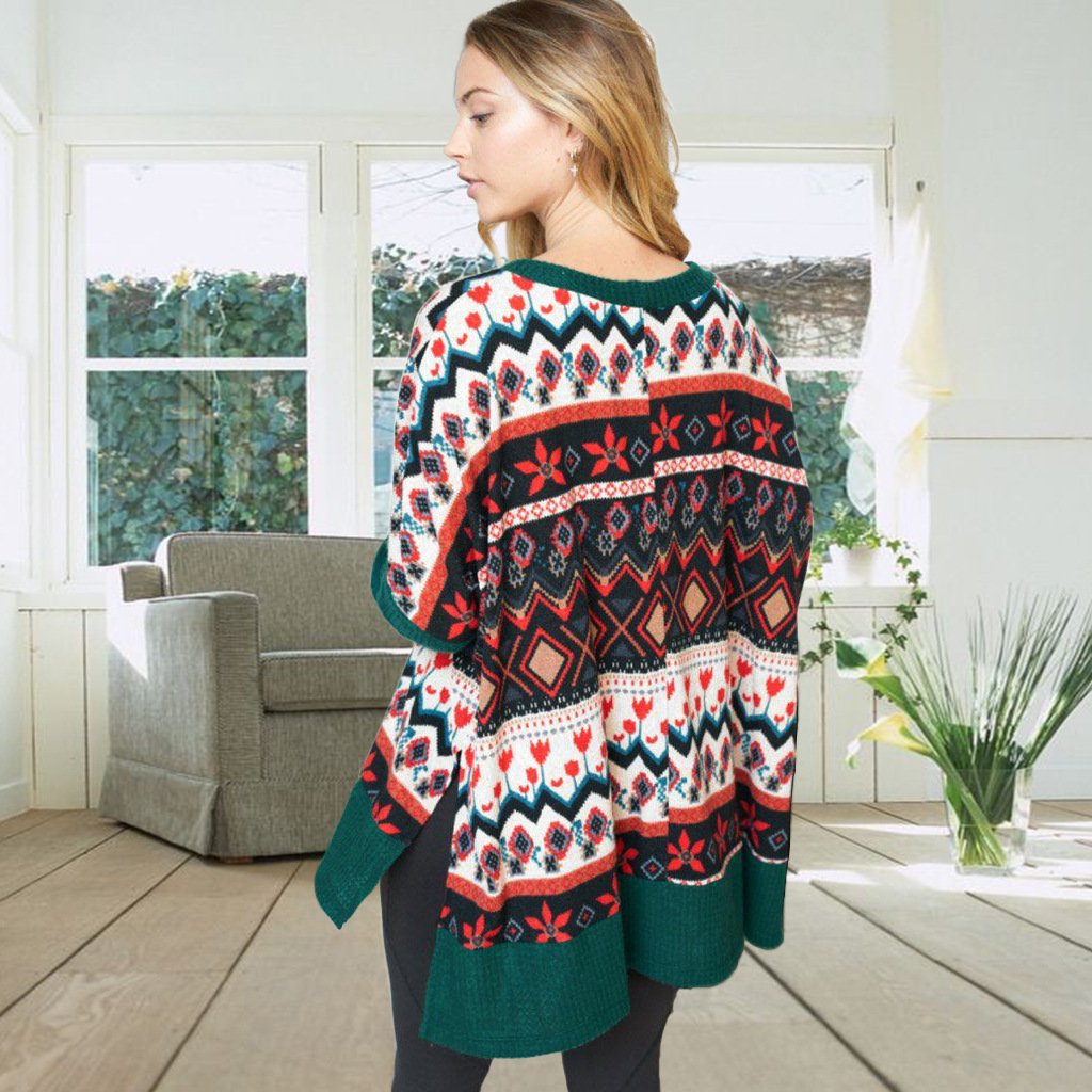Women's oversized Fair Isle Christmas jumper with plain sleeves