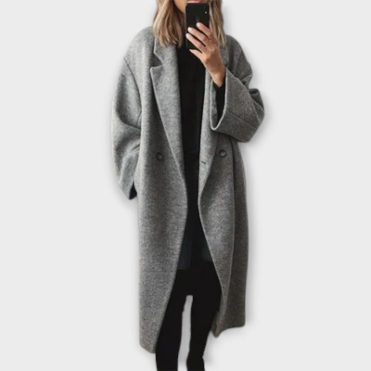 Women's oversized longline coat with lapels and dropped shoulders - grey