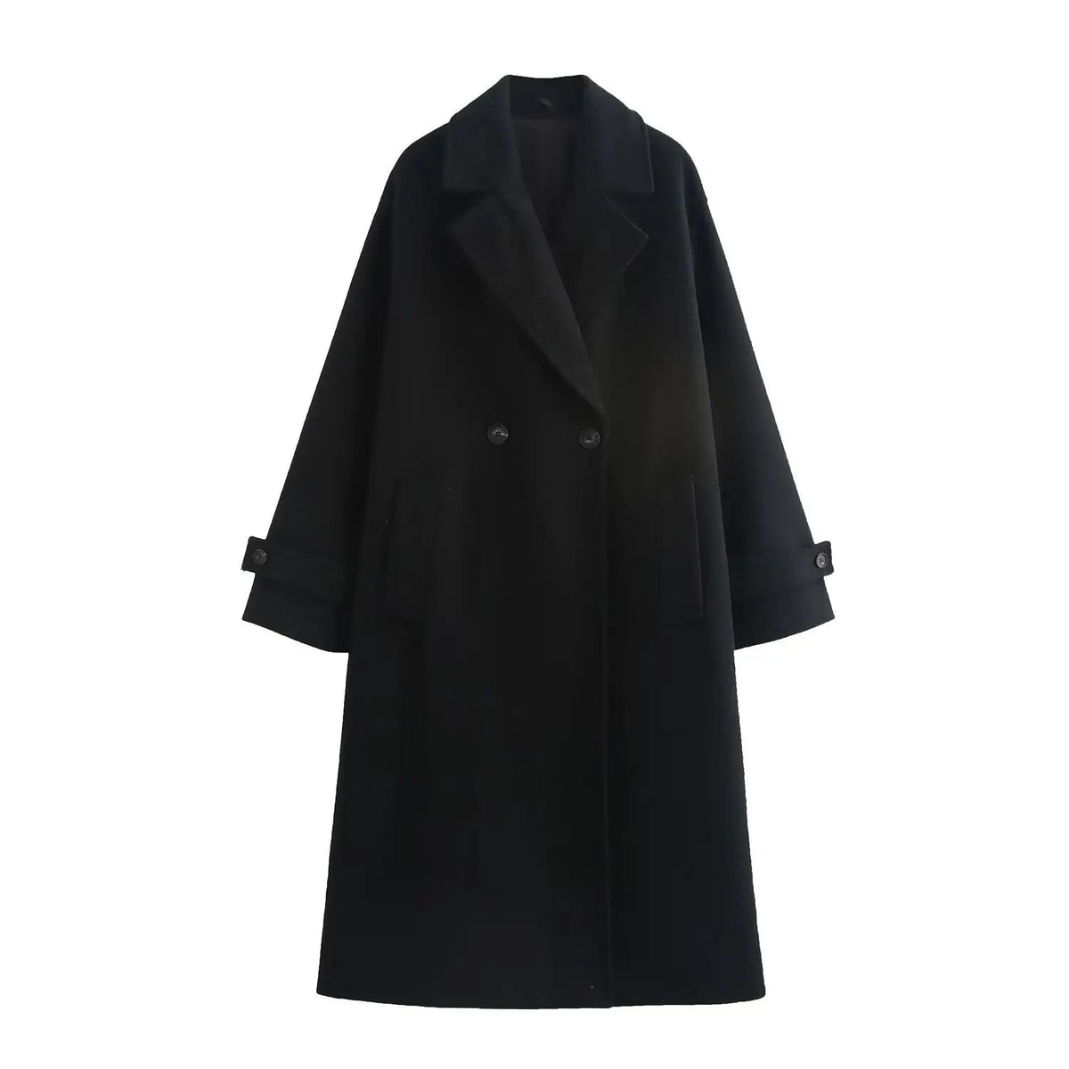 Women's oversized longline wool-look coat with wide lapels - black
