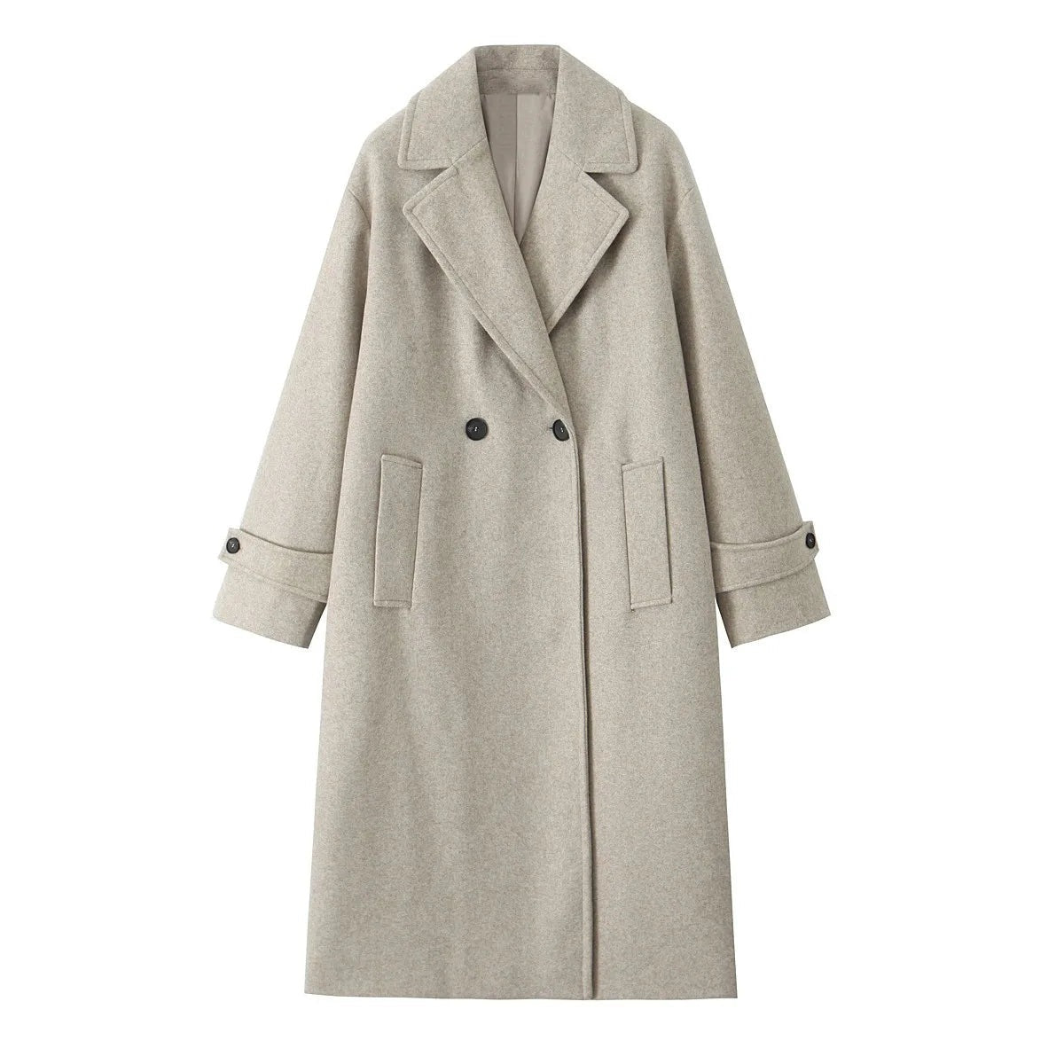 Women's oversized longline wool-look coat with wide lapels - stone