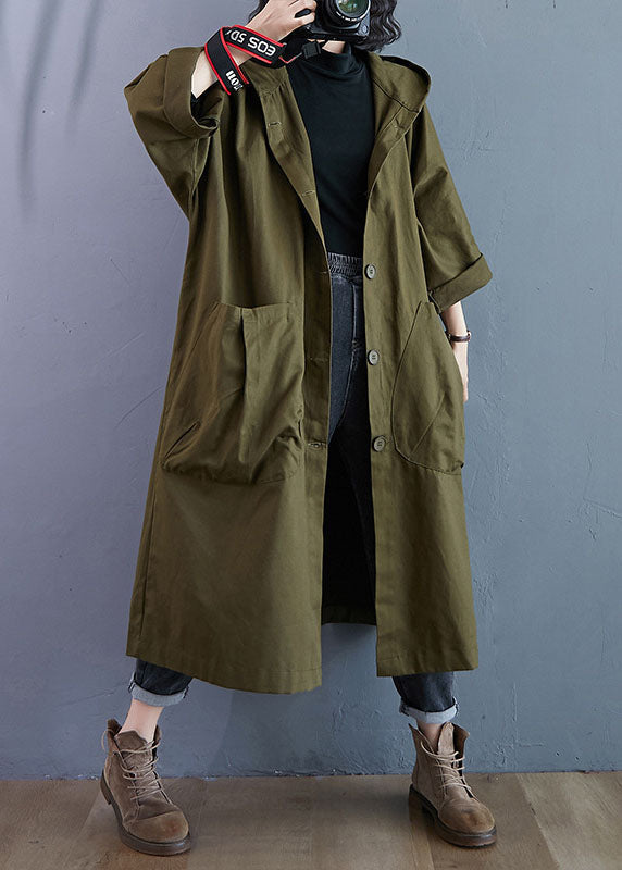 Women's oversized longline hooded coat with a button front and patch pockets