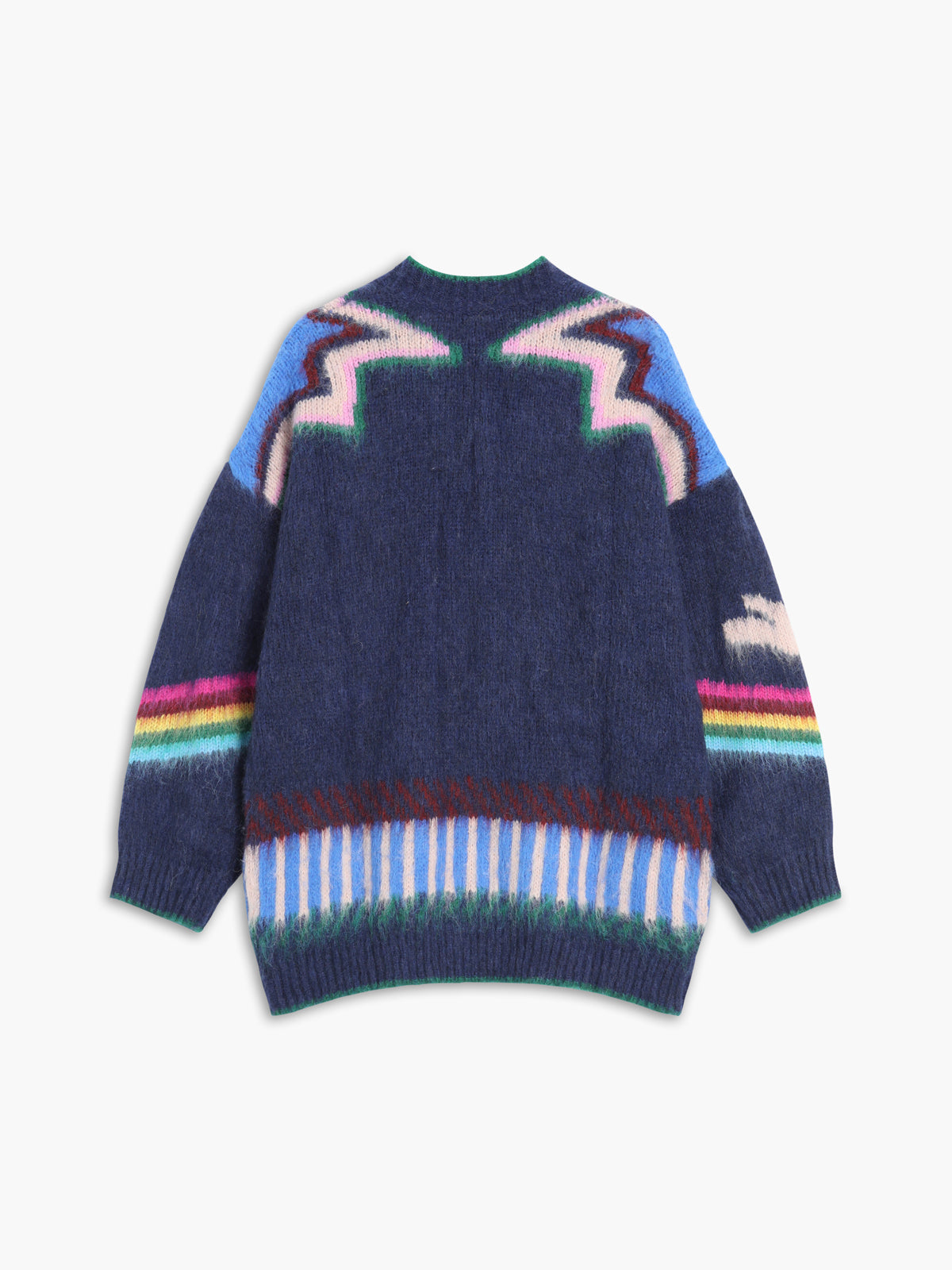 Women's oversized cardigan with a knitted star pattern, V-neck and patch pockets