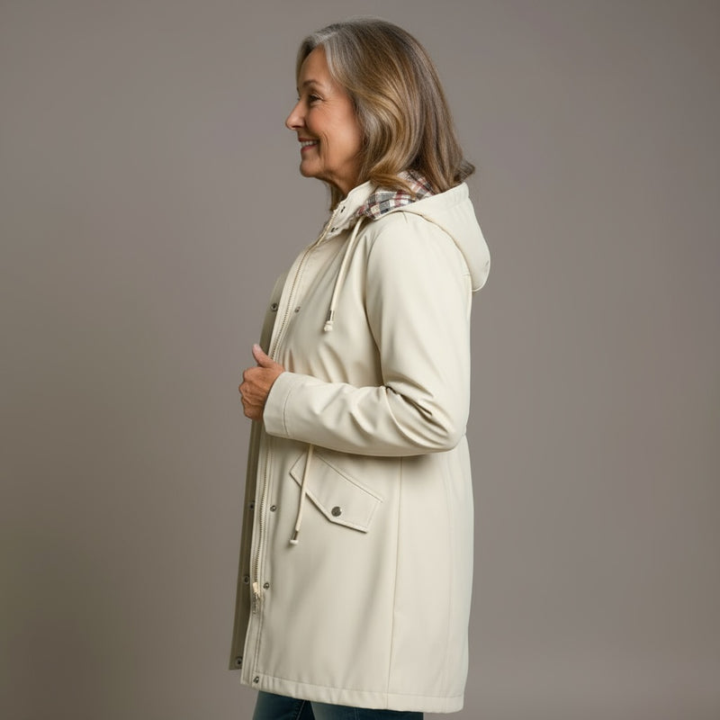 Women's parka with a detachable hood and drawstring waist - cream
