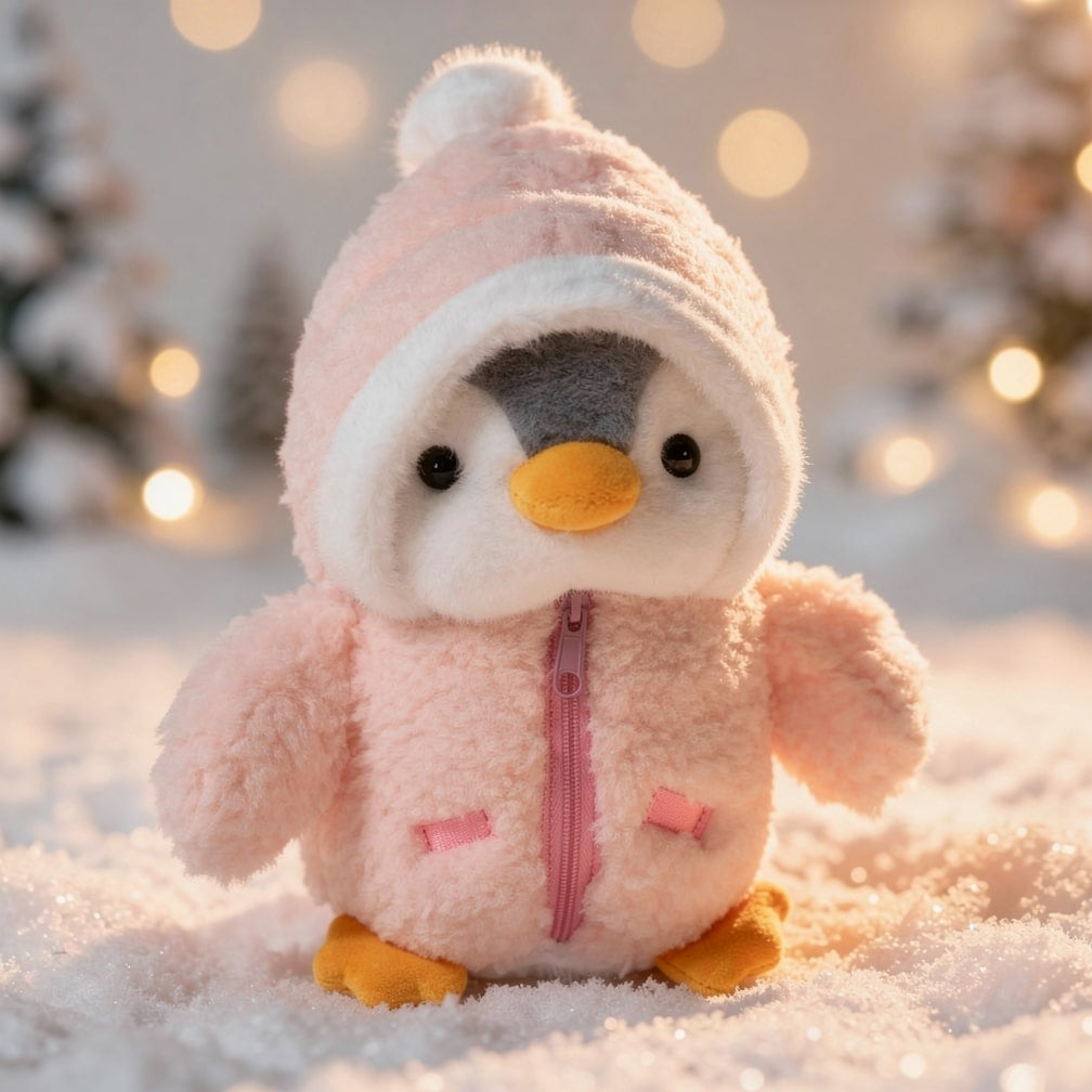 25 cm penguin soft toy in a hooded jacket - pink